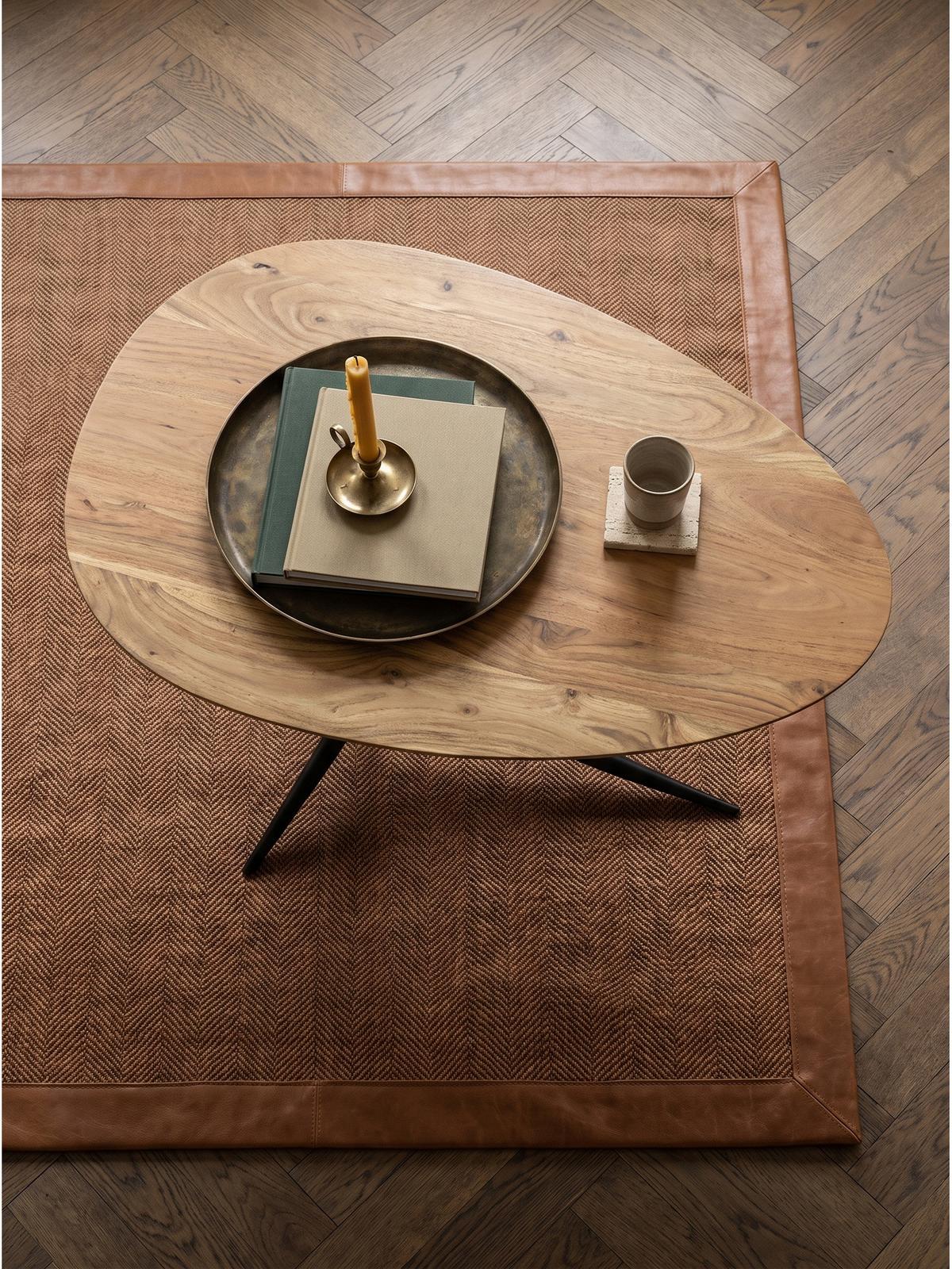 COUCHTISCH PIENZA, Akazie Massivholz, 87 x 50 x 36 cm - Schwarz/Akaziefarben, Holz/Metall (50/87/36cm) - KADIMA DESIGN