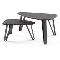 COUCHTISCH Ovio, Doppel Kaffeetisch mit dreieckigen Tischplatten, Schwarz+Black Pietra Girgia - Schwarz, Metall (60/94/42cm) - Beautysofa