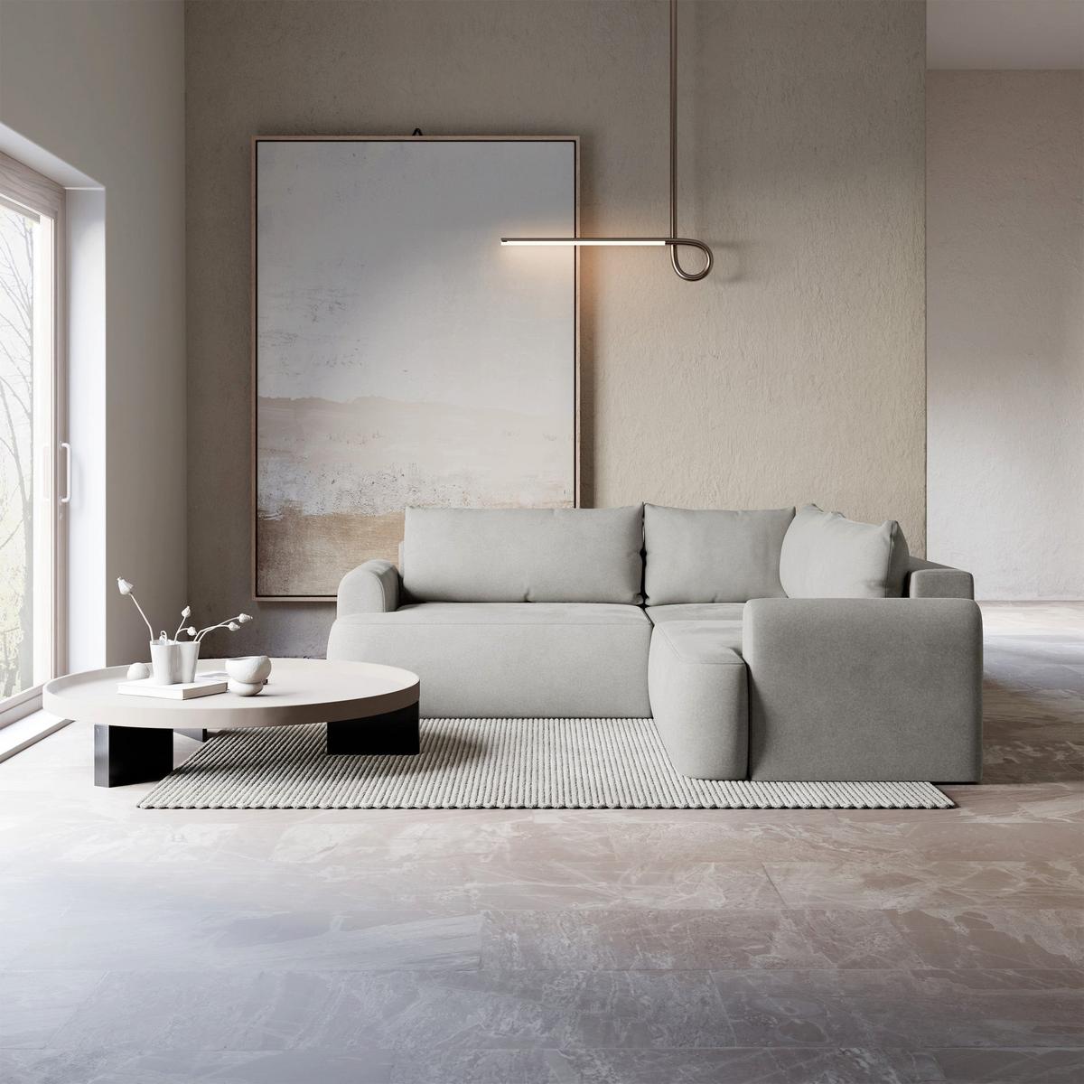 ECKSCHLAFSOFA Ovo HELLGRAUER VELOURSSTOFF universell MIT BETTKASTEN - Hellgrau/Schwarz, Kunststoff/Textil (245/245cm) - Selsey