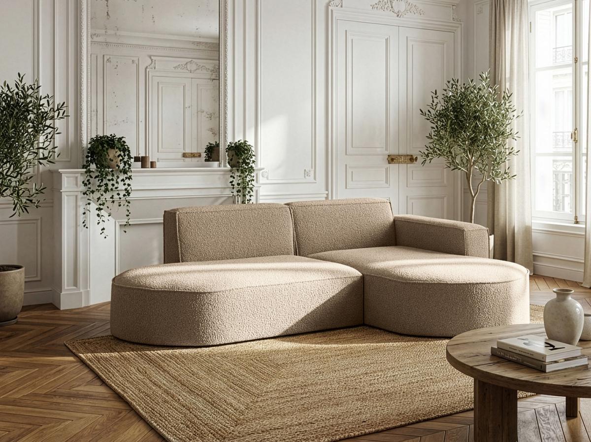 ECKSOFA Hana L-Form 3-Sitzer Ecke Rechts, Boucle, Dunkelbeige 241/73/168 cm - Hellbraun/Beige, Textil/Metall (168/241cm) - WFL GROUP