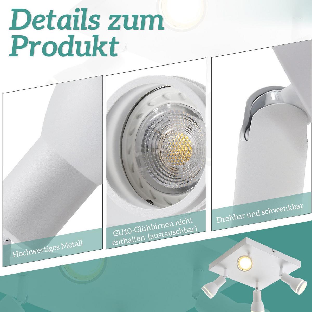 DECKENSTRAHLER Aalen 4-flammig 25/25/15.7 cm - Weiß, Metall (25/25/15.7cm) - Nettlife