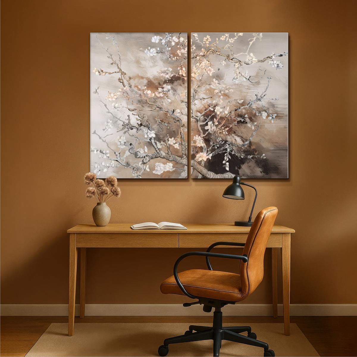 LEINWANDBILD 2er Set Mandelblüte - Abstrakt - Beige 160x120 cm - Beige, Textil (160/120cm) - MuchoWow