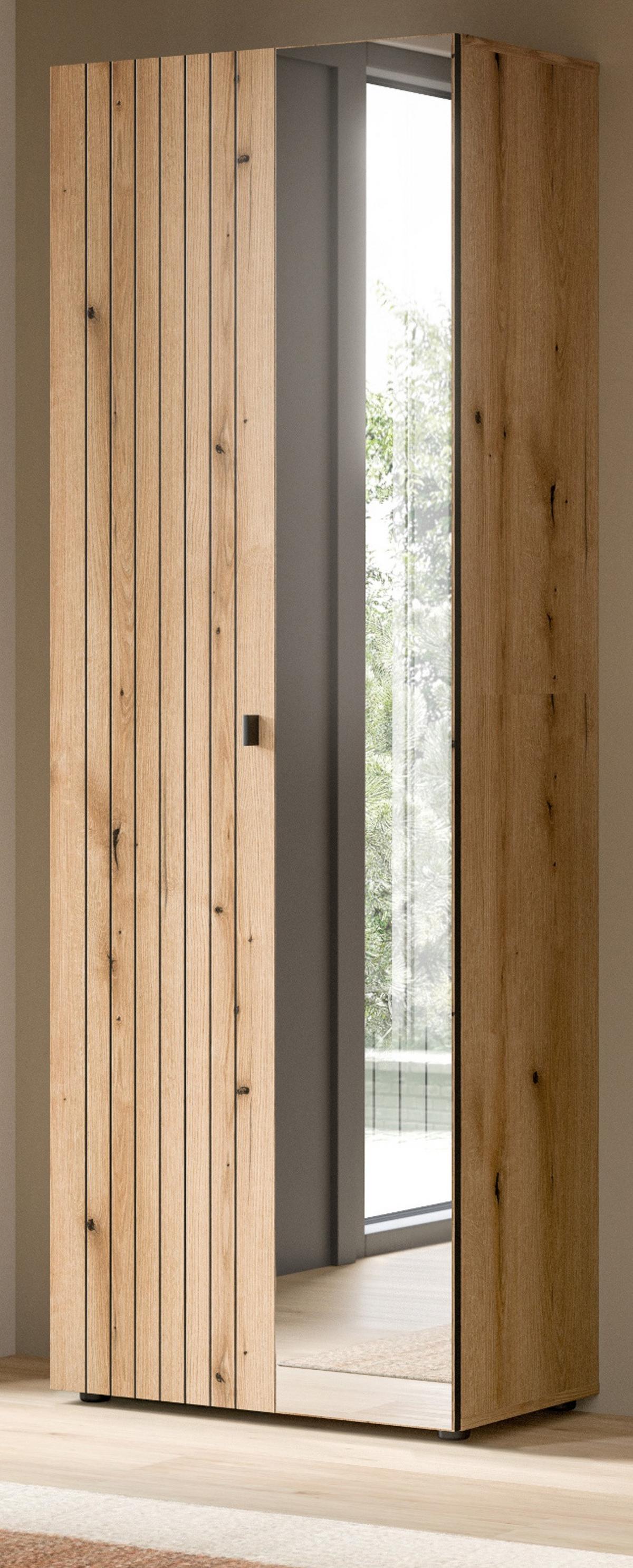 GARDEROBENSCHRANK Evoke Eiche 70 x 192 cm, Garderobe und Schuhschrank mit Spiegel - Schwarz/Eiche Artisan, Glas/Holzwerkstoff (72/192/37cm) - Inn.Furn