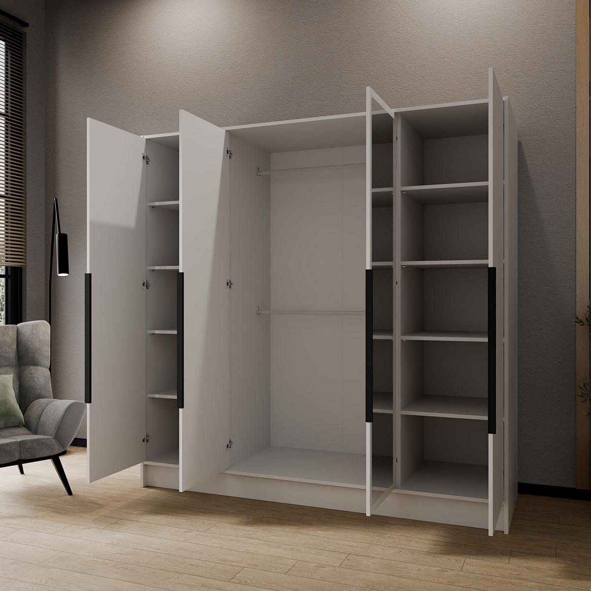 DREHTÜRENSCHRANK RENVO 200/200/51 cm Modern Kleiderschrank 4-türig mit Spiegel Weiß - Weiß, Holzwerkstoff (200/200/51cm) - MASSENO