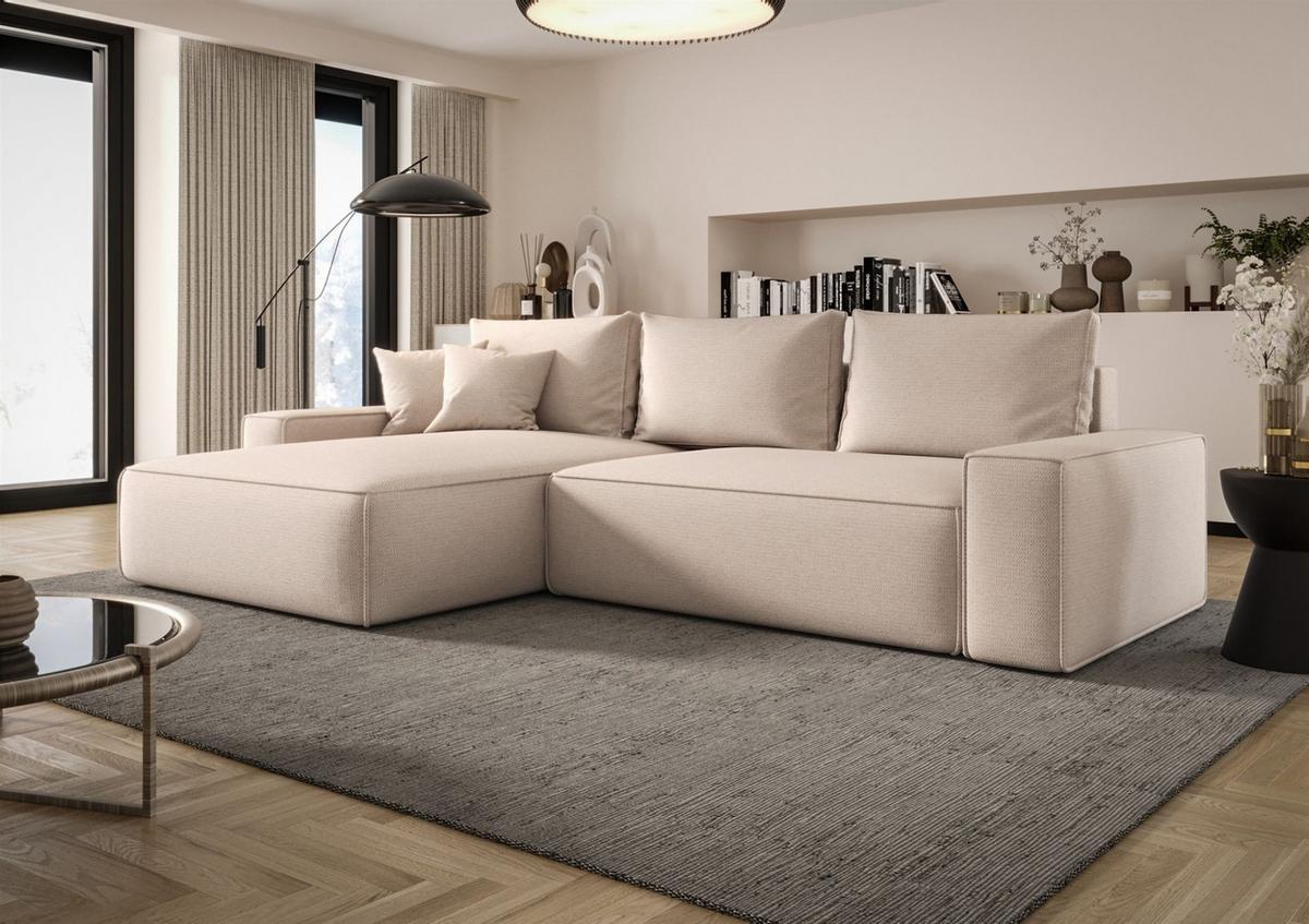 ECKSOFA Walken Mit Schlaffunktion - Creme, Holzwerkstoff/Textil (280/185cm) - Fun Möbel