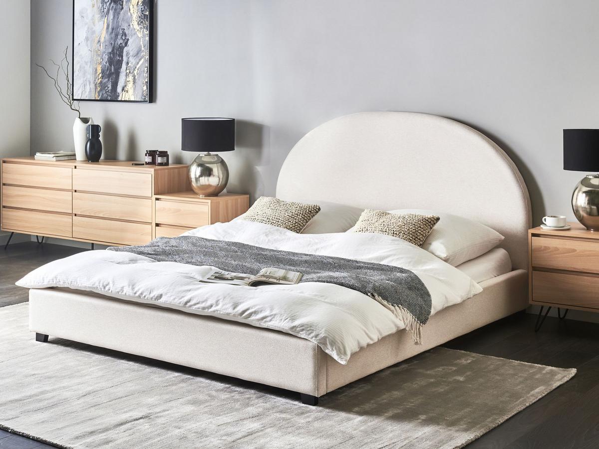 BETT mit Lattenrost 160/200 cm Cremeweiß Vaucluse - Weiß, Textil (160/200cm) - Beliani