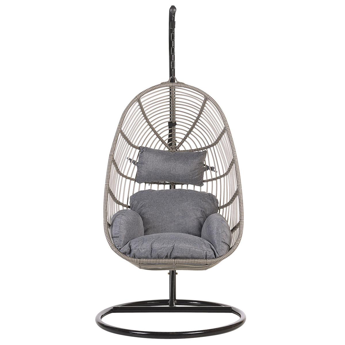 HÄNGESESSEL mit Gestell PE Rattan grau 97 cm Casoli - Grau, Kunststoff (97/199/97cm) - Beliani