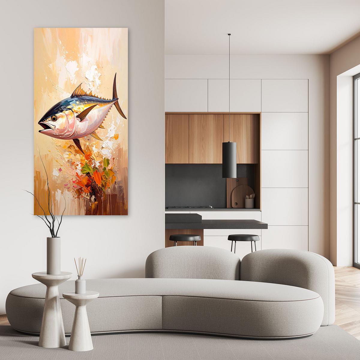 LEINWANDBILD Fisch Meer Imitation Farbe 50x100cm - Beige, Textil (50/100cm) - Feeby