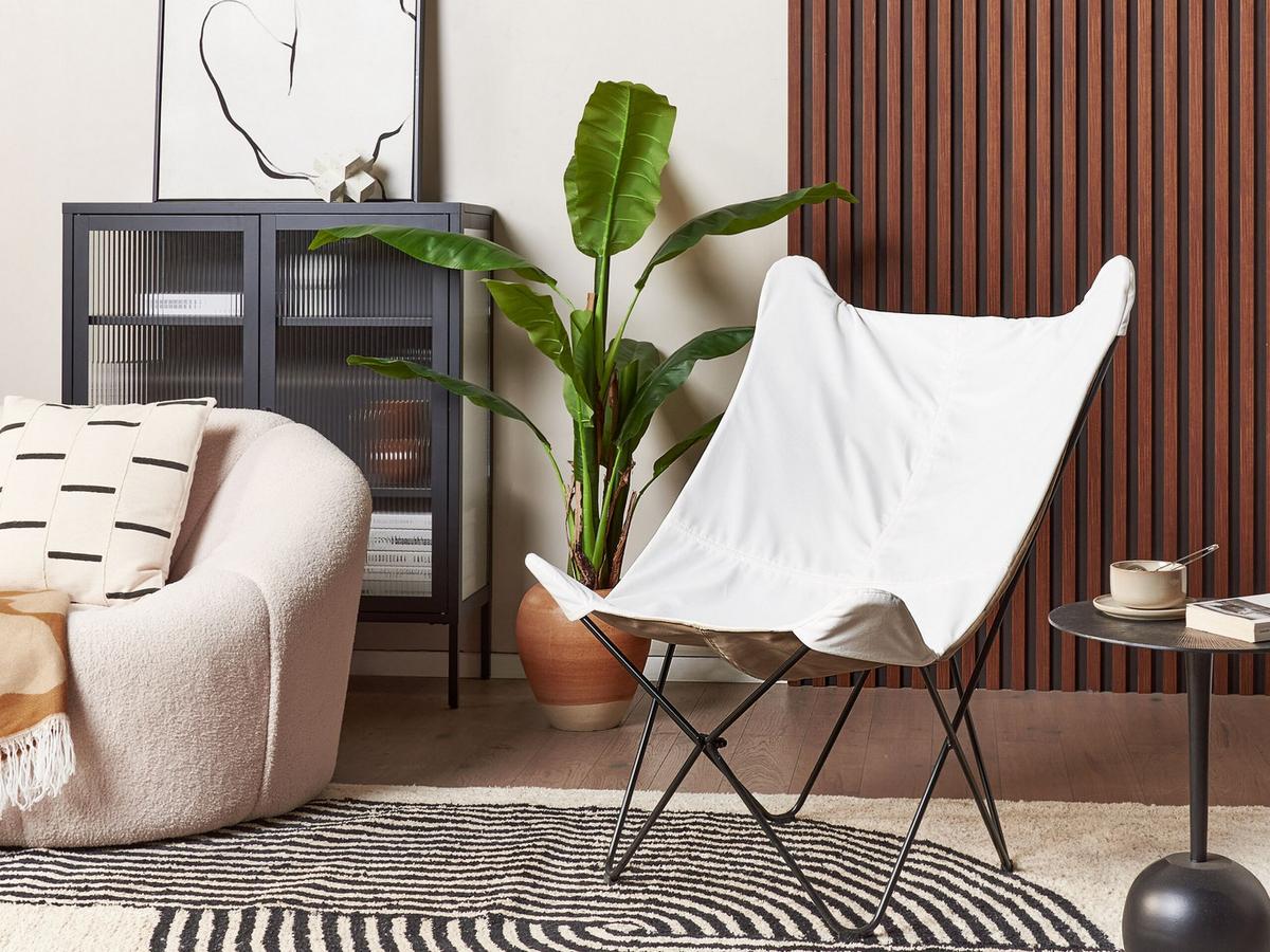 SCHMETTERLINGSSESSEL Samtstoff Weiß Nybro - Weiß, Textil/Metall (70/99/85cm) - Beliani