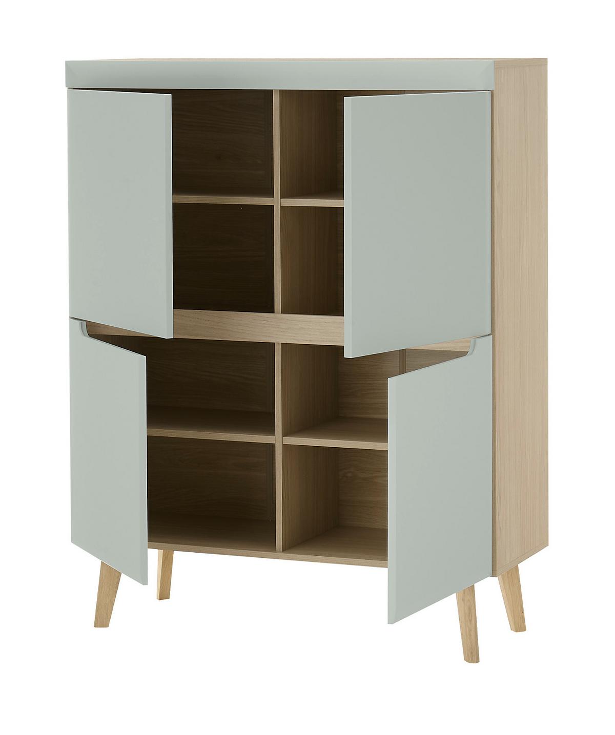 WOHNWAND 4-teilig pistazie grün, Eiche, skandinavisch 344 cm, Wohnkombination mit Soft-Close - Eichefarben/Pastellgrün, Glas/Eichenholz (344/170/40cm) - Furn.Design