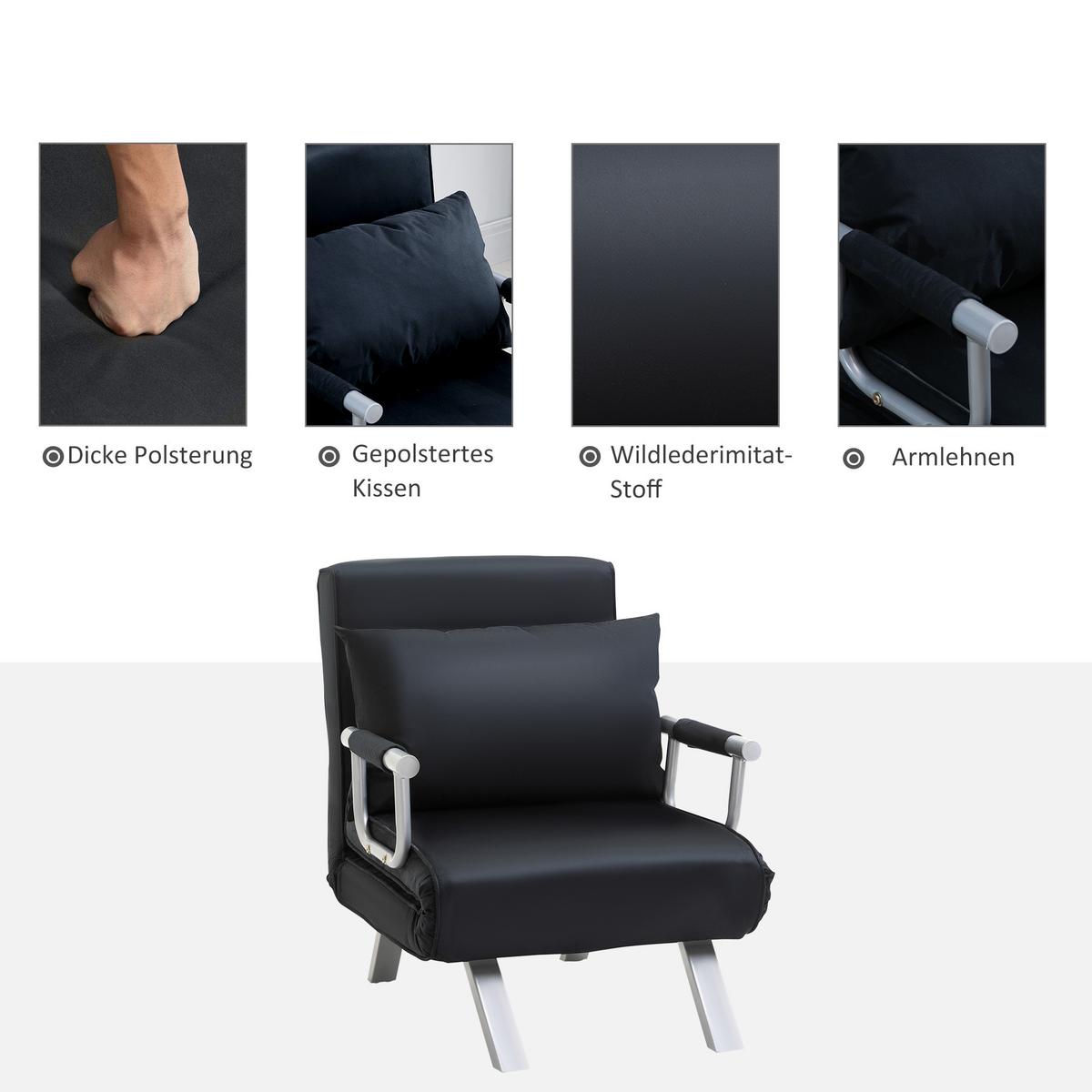 SCHLAFSESSEL 3-IN-1 mit Kissen schwarz - Schwarz, Kunststoff (69/80/65cm) - HOMCOM