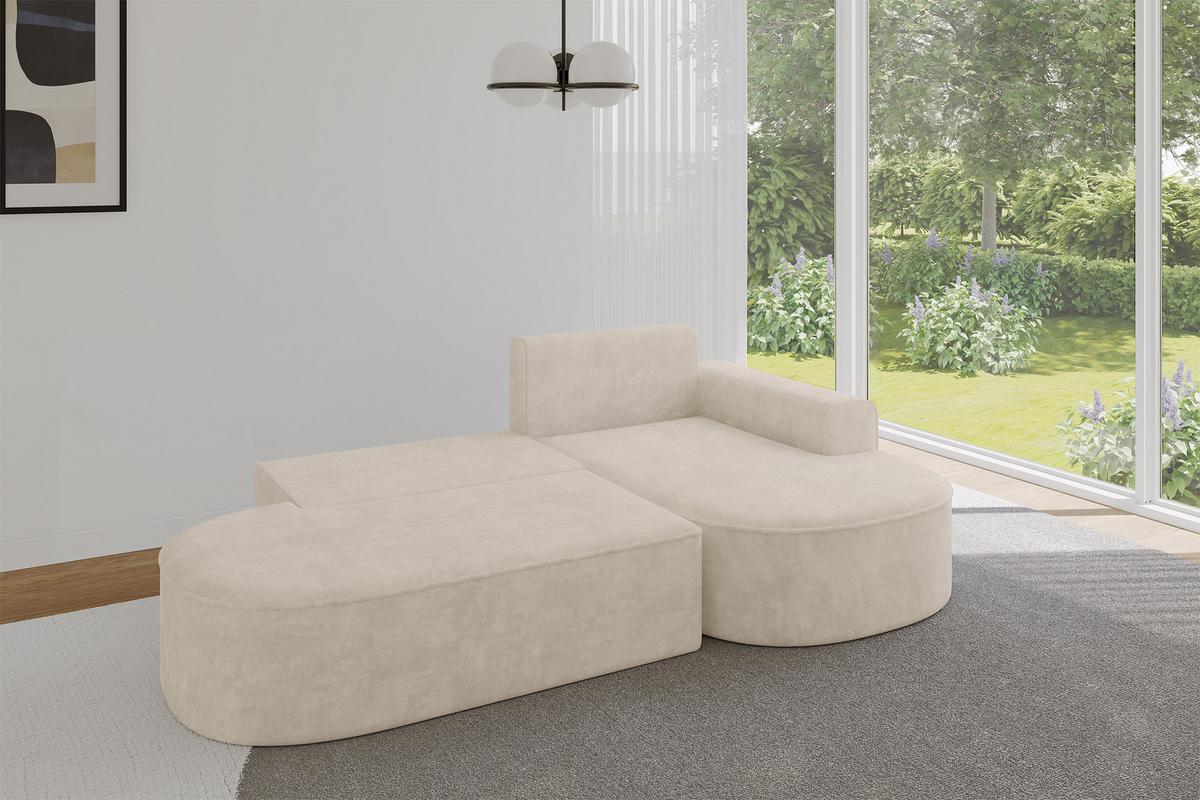 ECKSOFA mit Schlaffunktion und Bettkasten Ottomane Rechts MARI-L1-S - 283x167x73 cm Beige Velours - Sandfarben/Schwarz, Holzwerkstoff/Kunststoff (167/283cm) - ALTDECOR