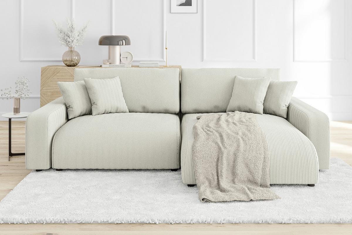 ECKSOFA Emma Beige Cord - Ottomane rechts - Beige, Textil (234/170cm) - S-Style Möbel