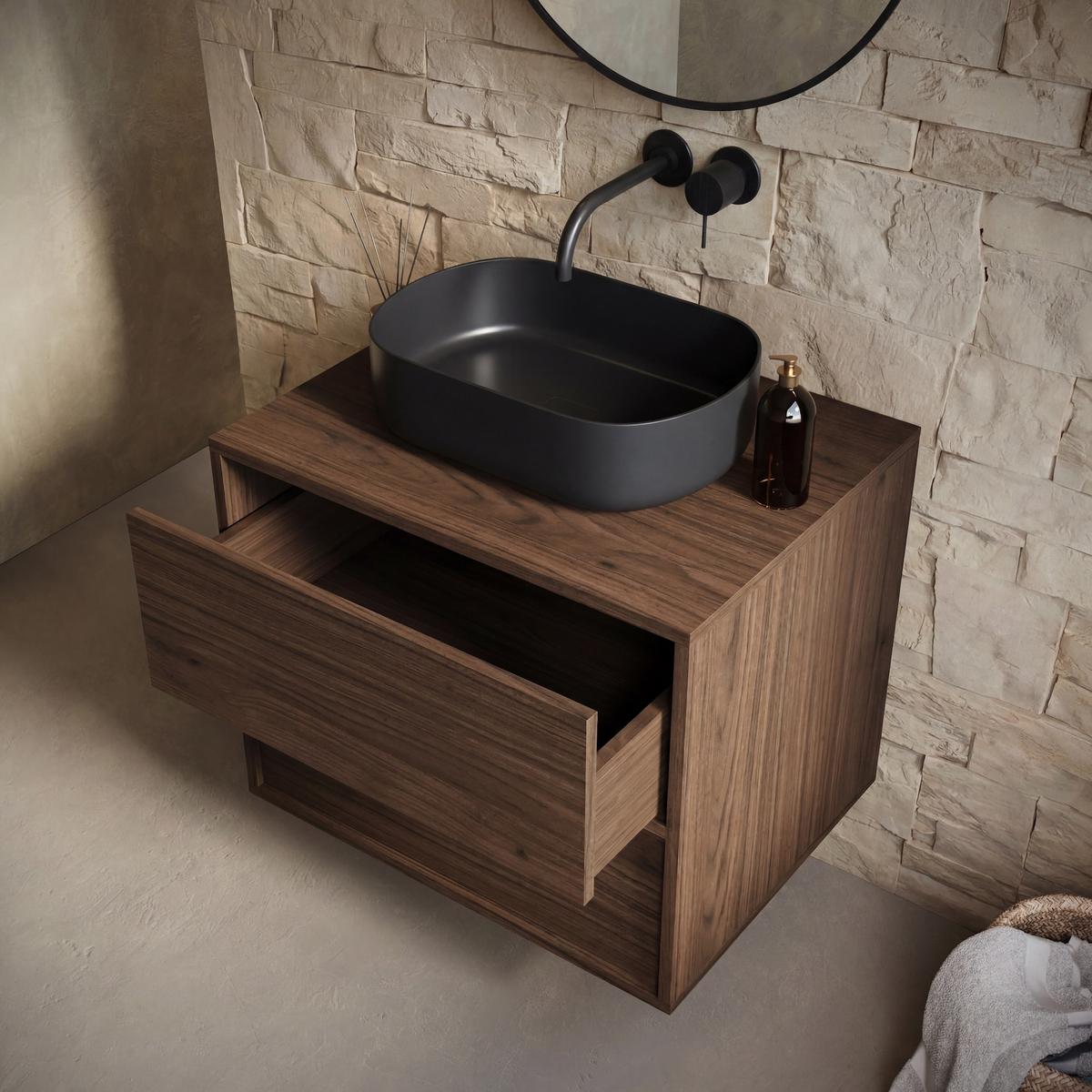 WASCHBECKENUNTERSCHRANK Mali 2 Schubladen Walnuss Braun - 60 x 46 x 54 cm - Eichefarben, Holz (60/54/46cm) - Badplaats