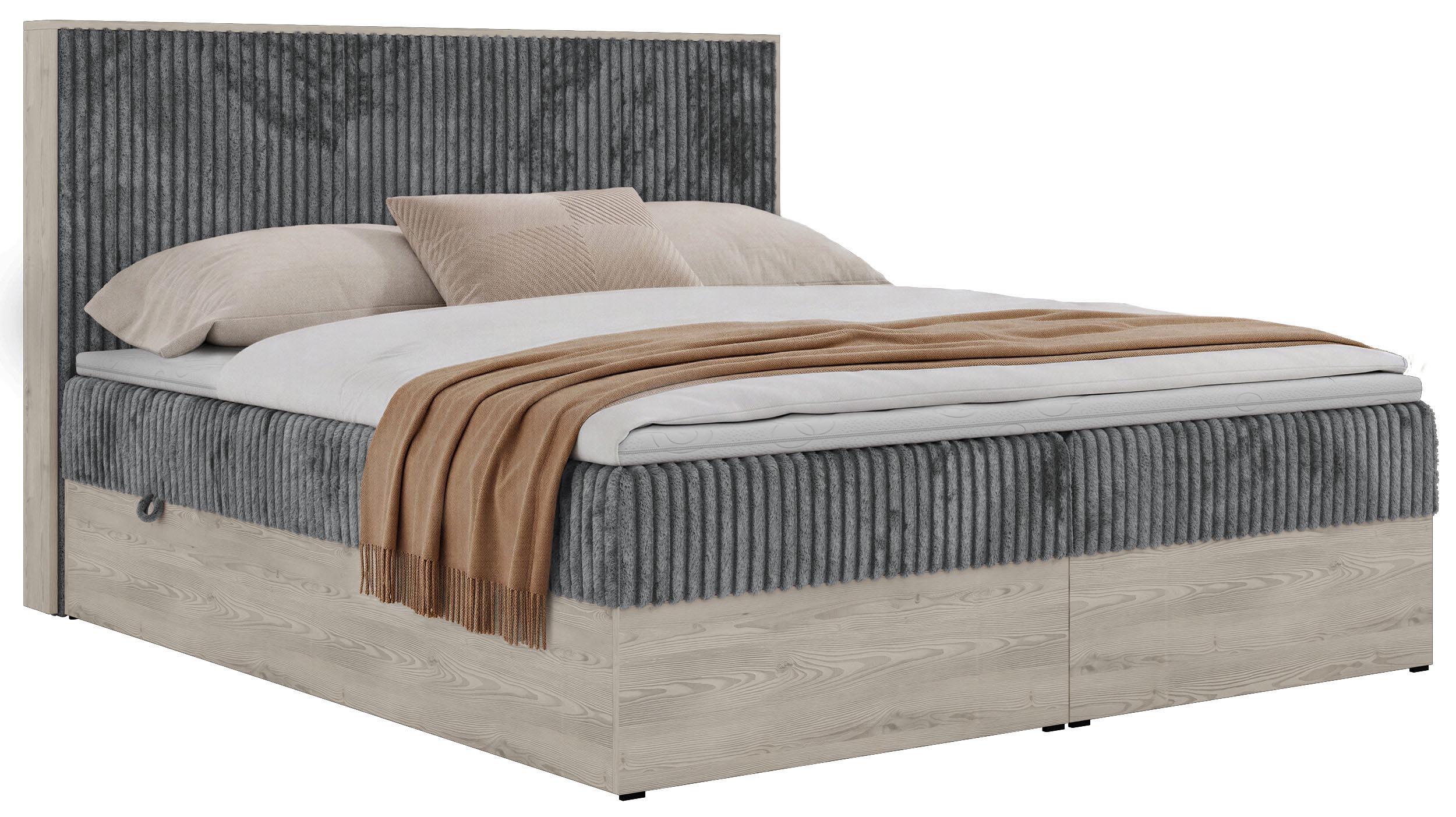 BOXBETT NORDIC 200/200 - Grau Cord - Topper Visco - H4 - Schwarz/Grau, Kunststoff/Textil (200/200cm) - MKS