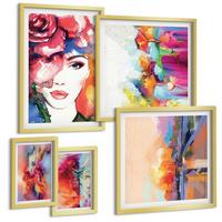 BILDER SET 5er Set - 50x50 cm & 20x30 cm & 40x60 cm Goldrahmen - Italienische Flüsse, Hügel, Straße - Goldfarben, Kunststoff (40/60cm) - TULUP