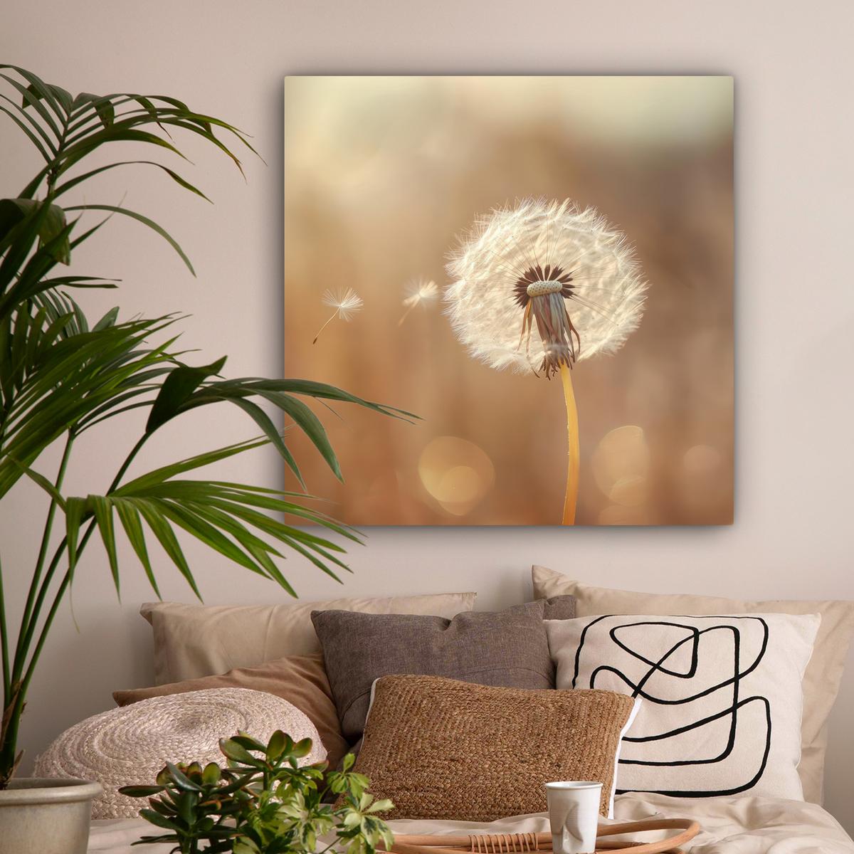 LEINWANDBILD Löwenzahn - Beige - Natur - Blume Deko Groß 90x90 cm - Hellbraun, Textil (90/90cm) - MuchoWow