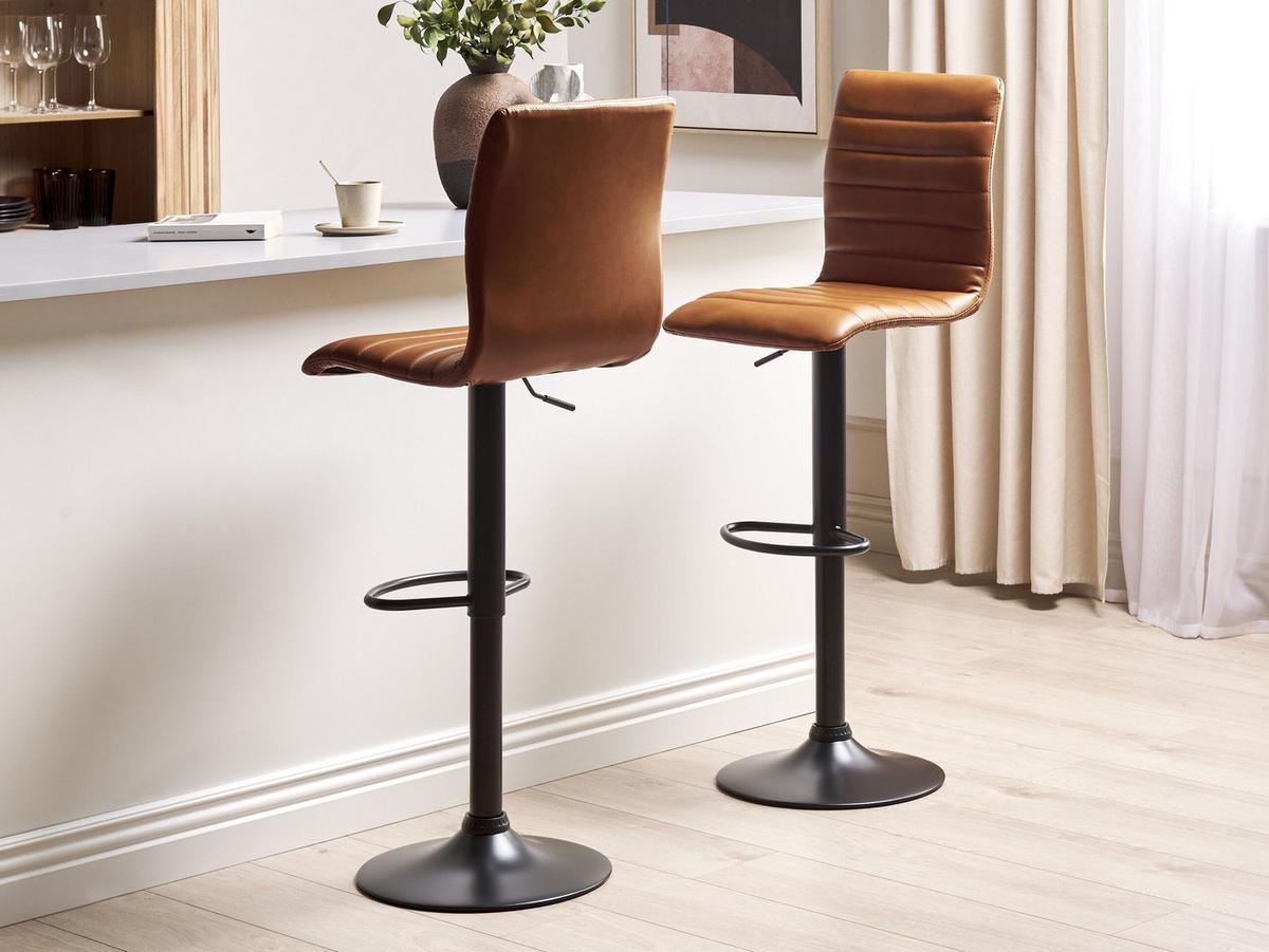 BARHOCKER 2er-Set Kunstleder goldbraun/schwarz höhenverstellbar Lucerne - Schwarz/Braun, Kunststoff (39/118/49cm) - Beliani