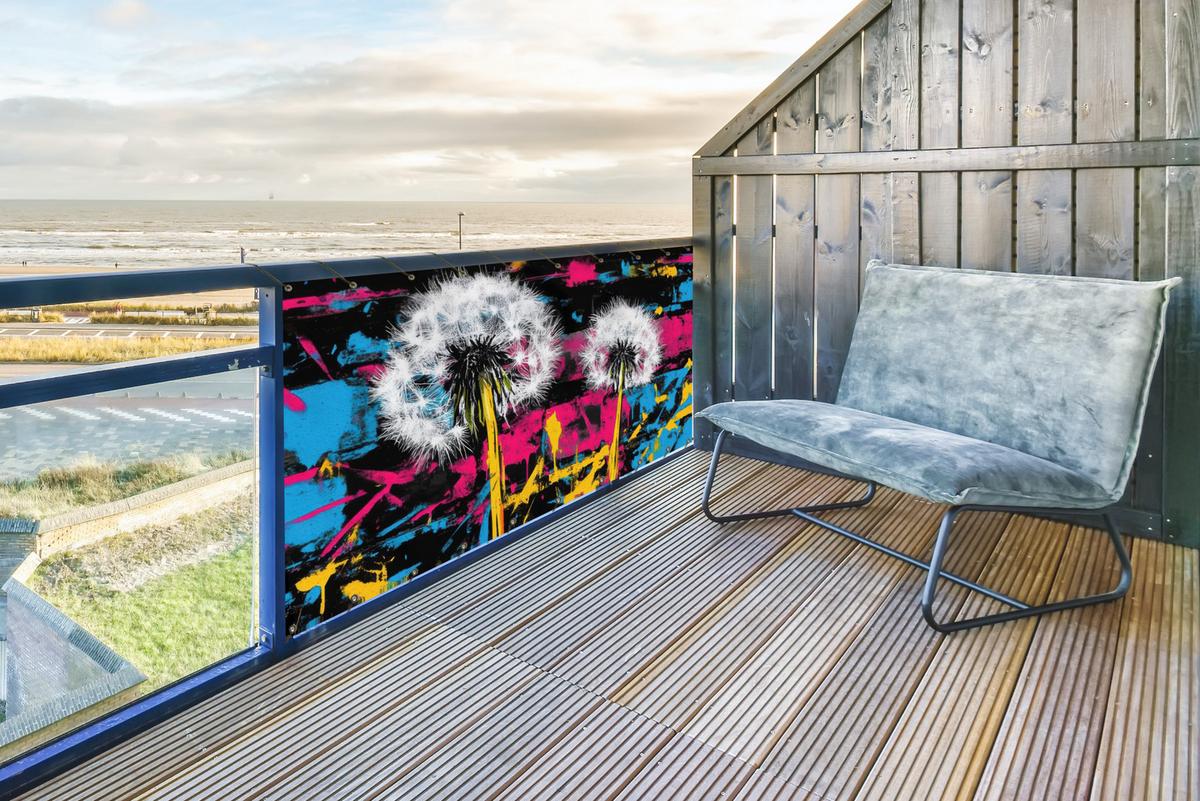 BALKON-SICHTSCHUTZ Straßenkunst - Bunt - Wand Balkon Deko 300x130 cm - Schwarz, Kunststoff (300/130cm) - MuchoWow