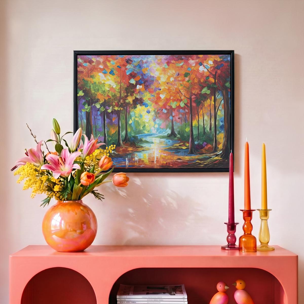 LEINWAND Bilder mit Rahmen - Landschaft - Wald - Farben - Natur - 40x30 - Multicolor, Textil (40/30cm) - MuchoWow