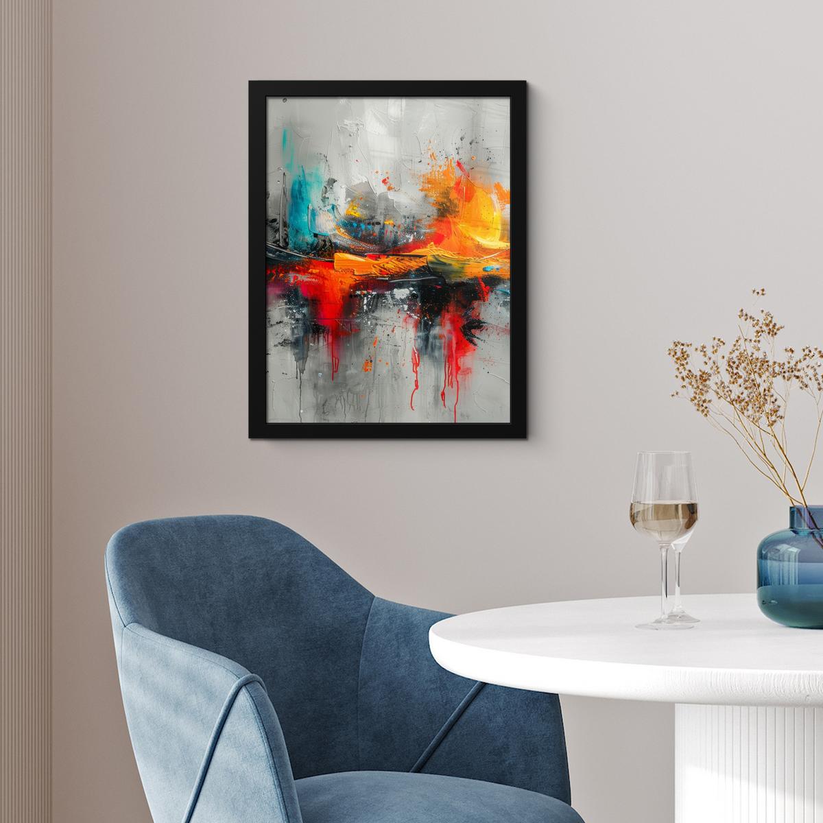 POSTER MIT RAHMEN Moderne Kunst - Orange - Grau - Abstrakt Bilderrahmen 30x40 cm - Hellgrau, Papier (30/40cm) - MuchoWow