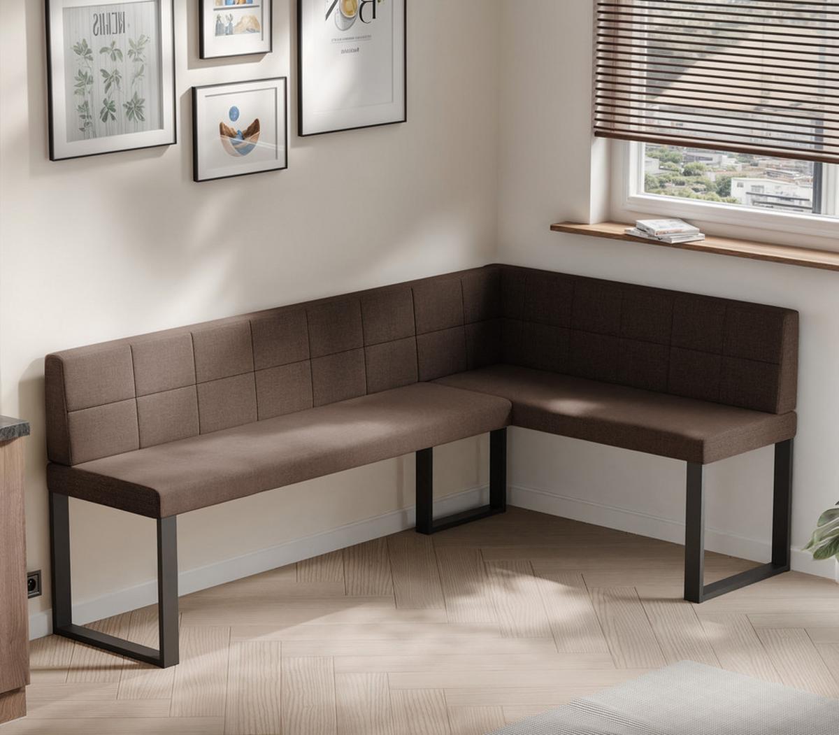 ECKBANK rechts SANA U Webstoff gesteppt, 168/128 cm Braun - Braun, Textil/Metall (128/168cm) - Idohome