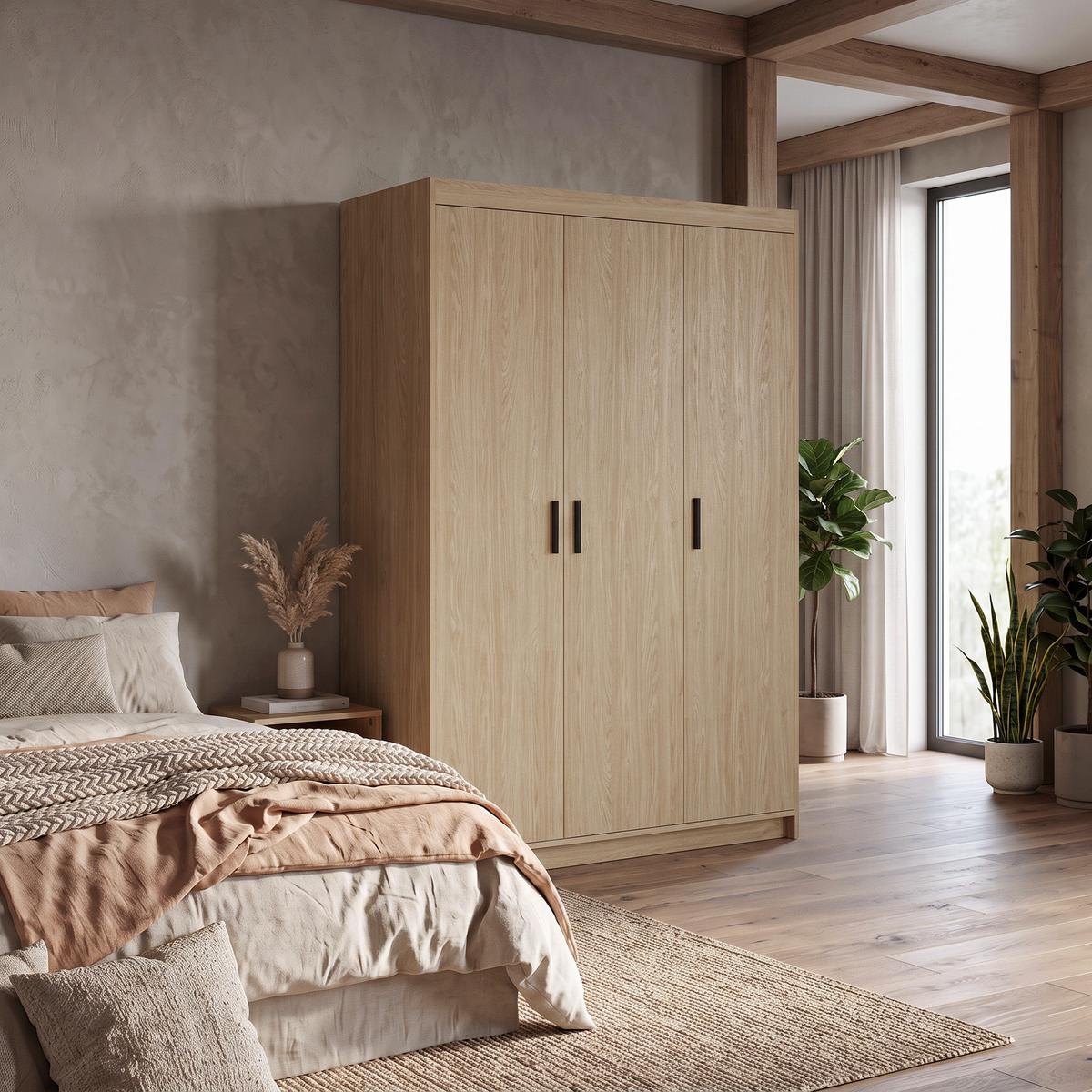 DREHTÜRENSCHRANK Elena mit 3 Türen, ohne Spiegel, Eiche Geölt - Eichefarben, Holzwerkstoff (130/190/53cm) - Beautysofa