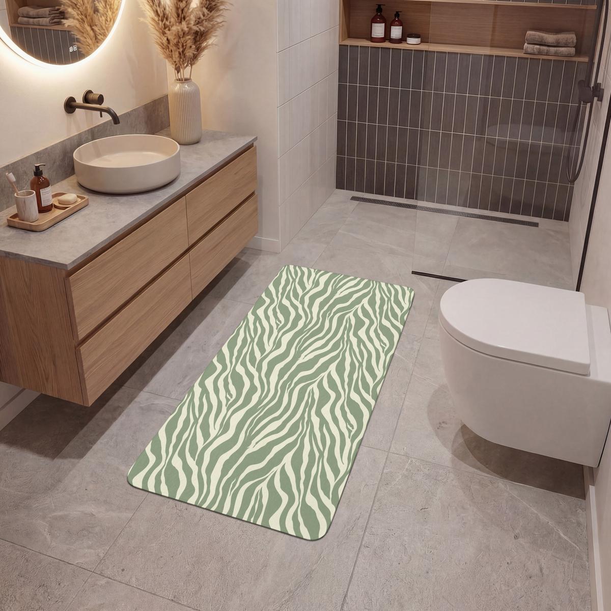 BADEMATTE Zebra - Motiv - Grün 60x120 cm - Salbeigrün, Textil (60/120cm) - OnlyWow