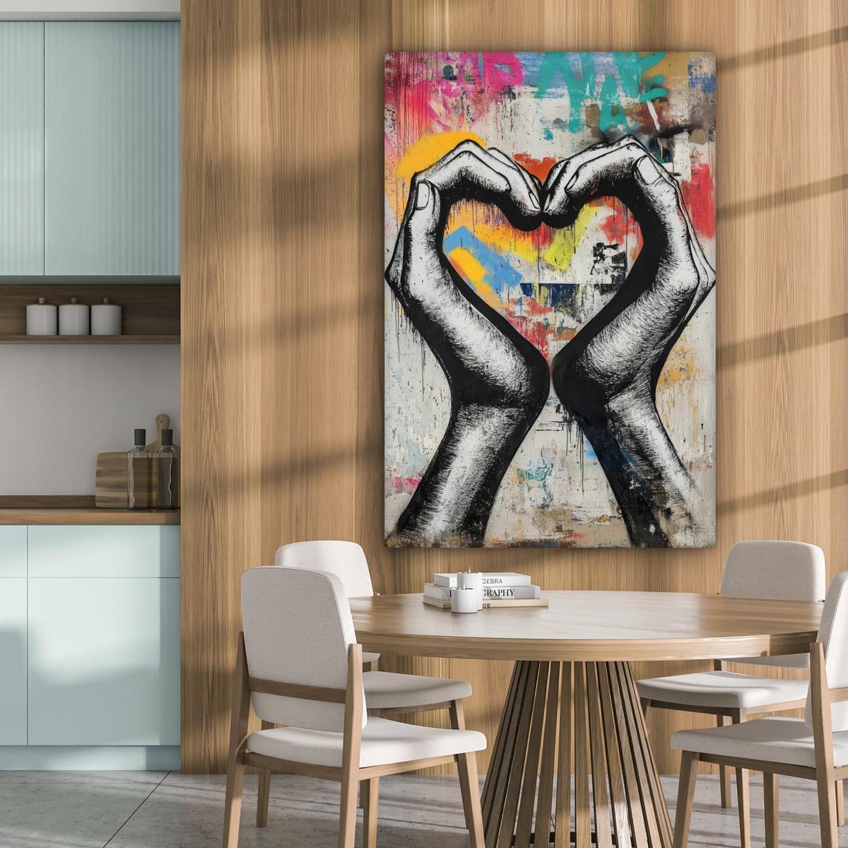 LEINWANDBILD Hände - Herz - Straßenkunst - Graffiti Deko Groß 90x140 cm - Multicolor, Textil (90/140cm) - MuchoWow