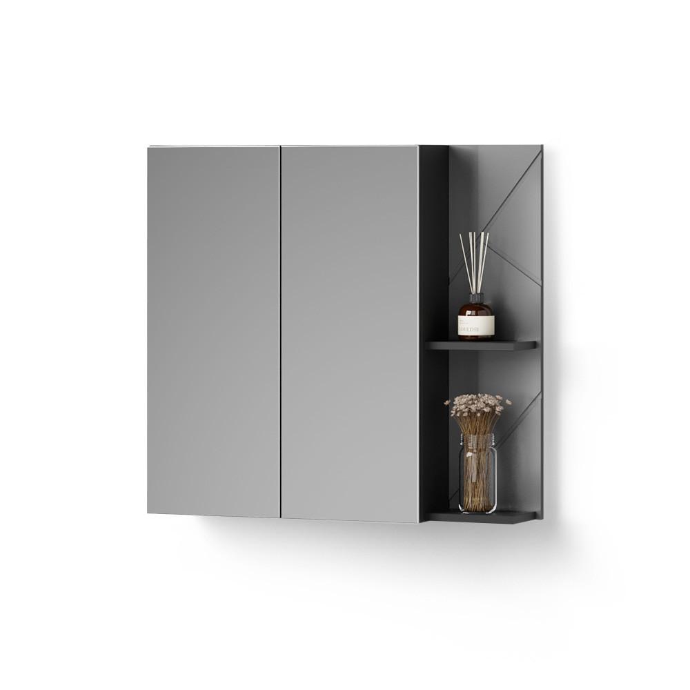 SPIEGELSCHRANK Ronco Anthrazit Hochglanz/Anthrazit 80 x 75 cm - Schwarz Hochglanz/Anthrazit, Holzwerkstoff (80/75/17.2cm) - Livinity®
