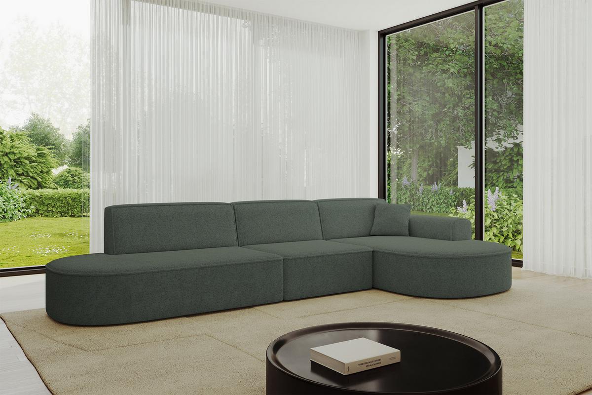 ECKSOFA Ottomane Rechts MARI-L2 - 328x171x79 cm Grün Tissu - Schwarz/Grün, Holzwerkstoff/Kunststoff (171/328cm) - ALTDECOR