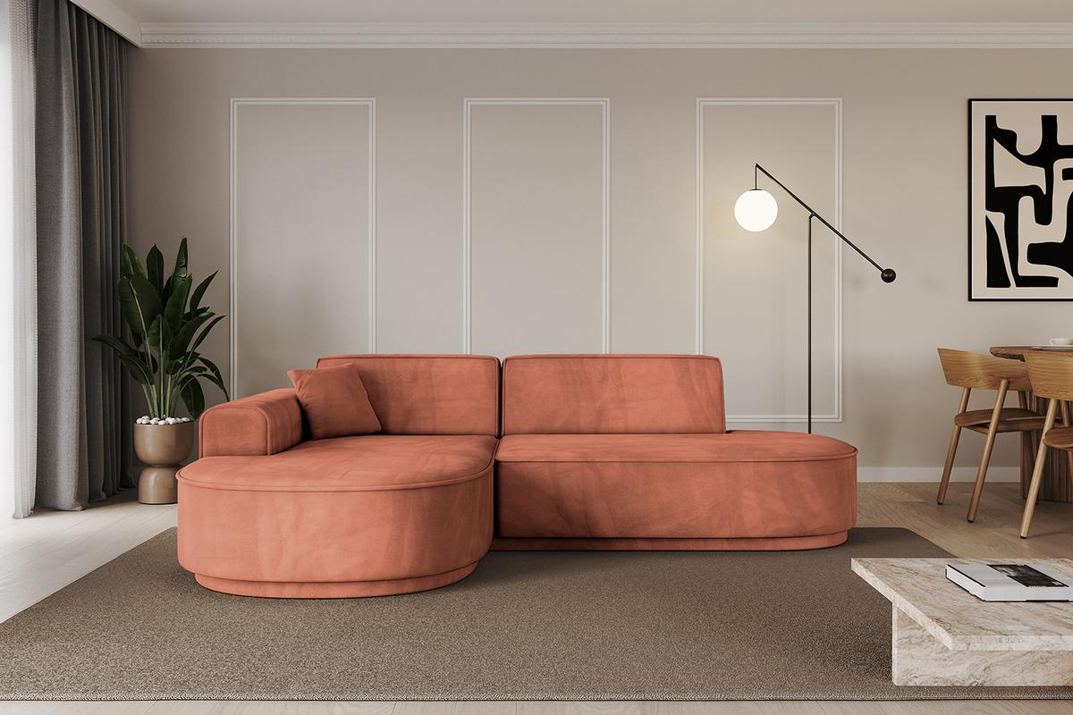 ECKSOFA Ottomane Links MARI-L1-v3 - 243x171x83 cm Koralle Velours - Koralle/Schwarz, Holzwerkstoff/Kunststoff (243/171cm) - ALTDECOR