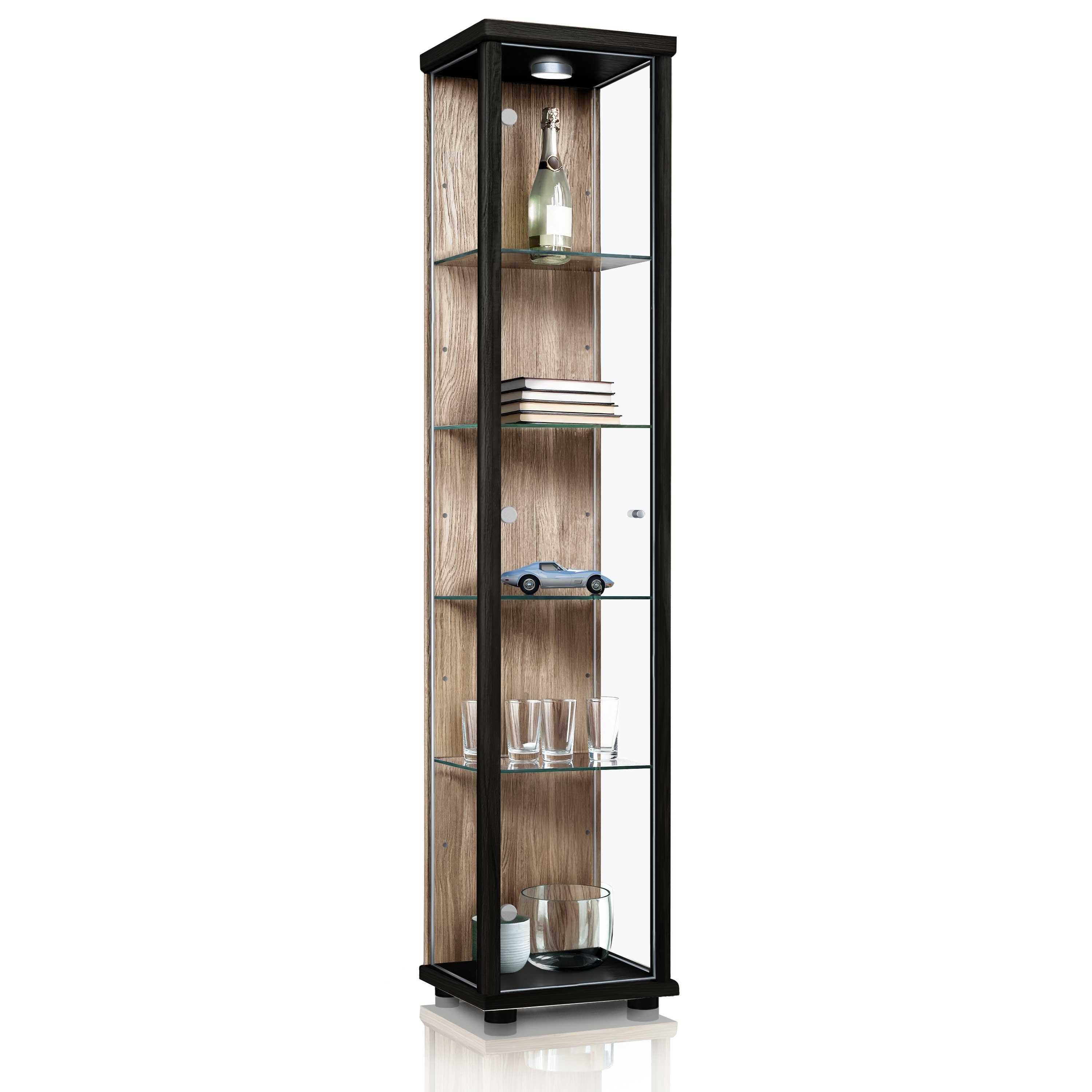 GLASVITRINE 33/37/176 cm mit LED & 4 höhenverstellbaren Glasböden - Transparent/Silberfarben, Glas/Holzwerkstoff (37/176/33cm) - K-Möbel