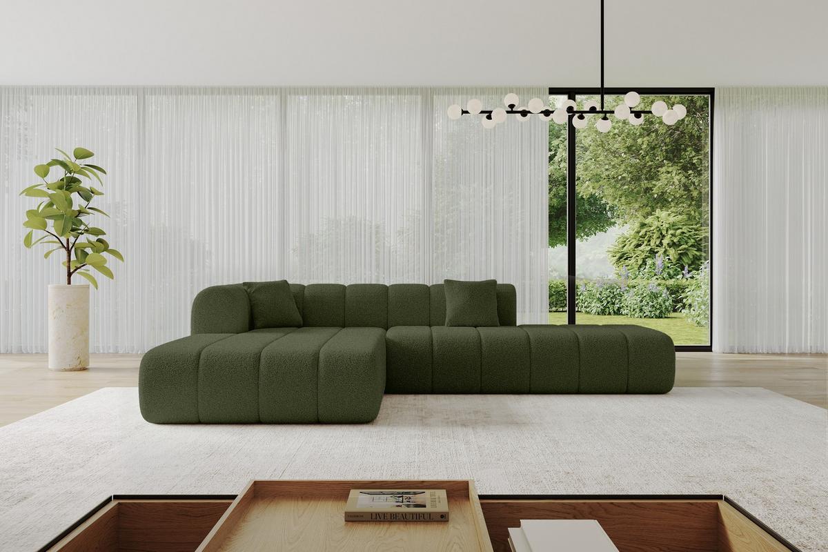 ECKSOFA Ottomane Links BILA-L 289x176x71 Grün Bouclé - Schwarz/Grün, Holzwerkstoff/Kunststoff (176/289cm) - ALTDECOR