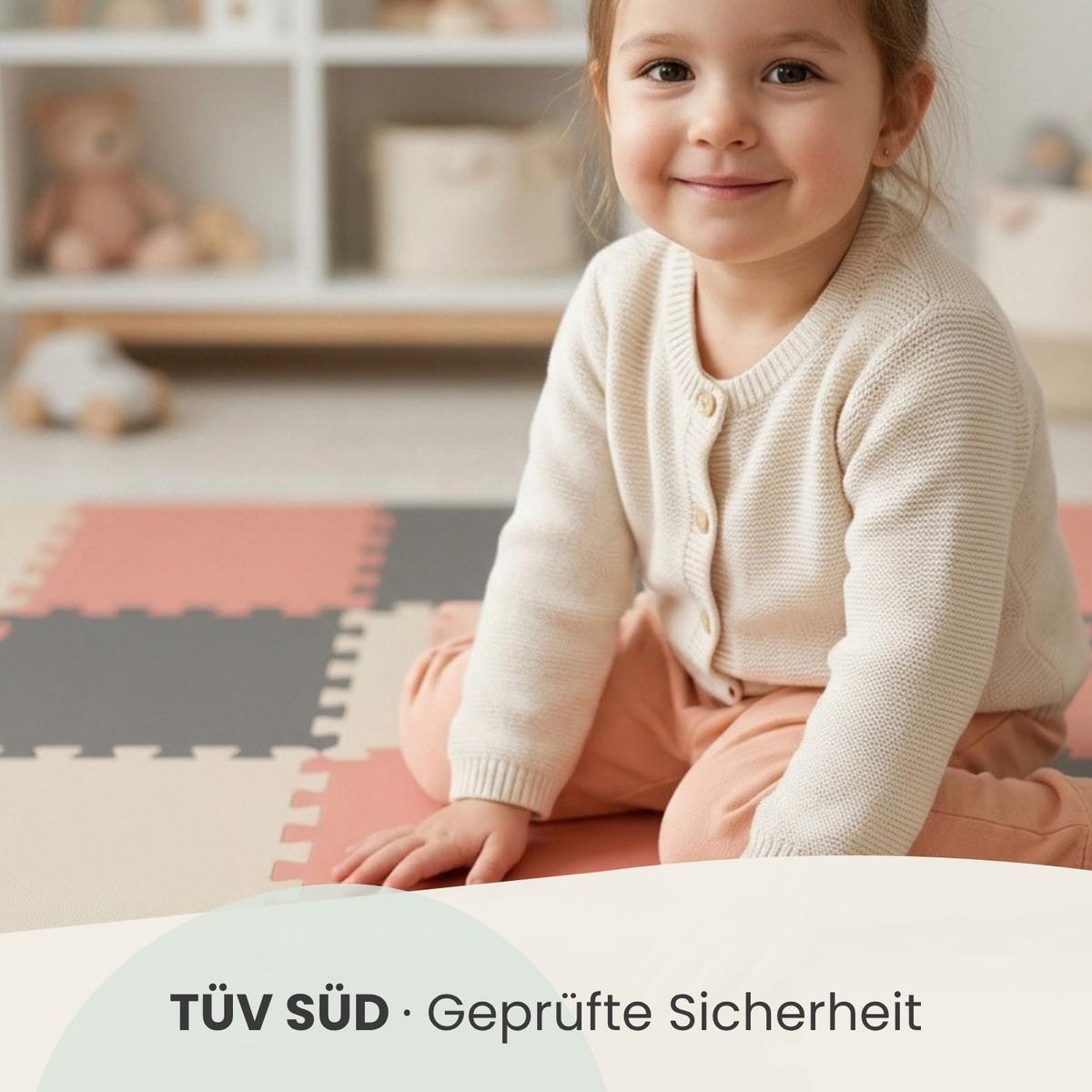 SPIELMATTE mit Rand - 270/90/1 cm Puzzlematte Grau Rosa Beige - Grau, Kunststoff (30/30cm) - Littletom