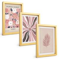 BILDER SET 3er Set - 20x30 cm Goldrahmen - Florale Blattmuster und Geometrie - Goldfarben, Kunststoff (20/30cm) - TULUP