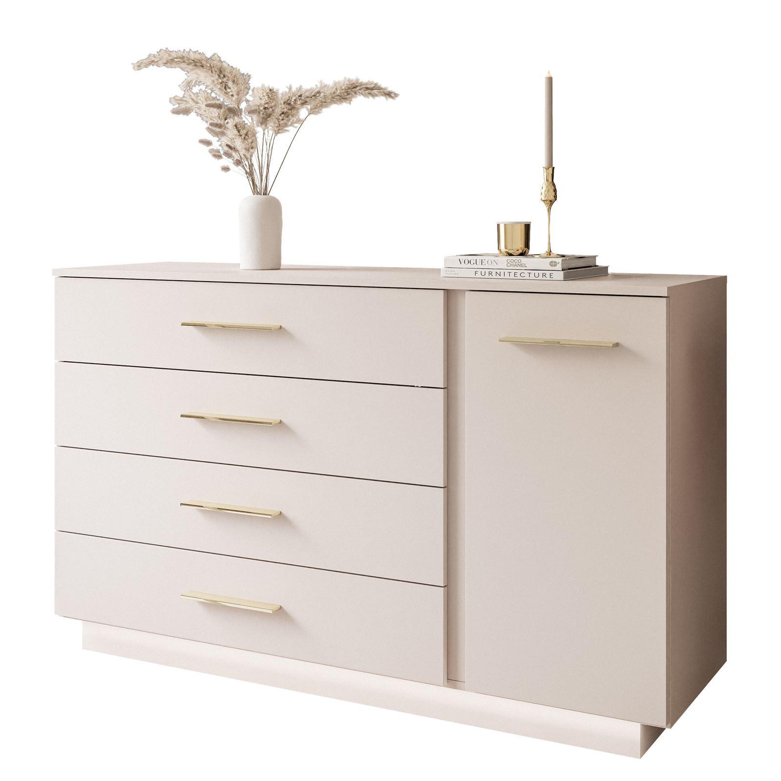 SIDEBOARD LINA KASCHMIR II 1D4S mit LED-Beleuchtung Griffe Goldmatt - Kaschmir/Goldfarben, Holzwerkstoff (138/84/40cm) - Lookway