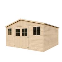 HOLZ-GARTENHAUS MIT IMPRÄGNIERTEM BODEN - H246 x 418 x 420 cm/ 16 m² - M330+330G - Beige, Holz (418/252/420cm) - Timbela