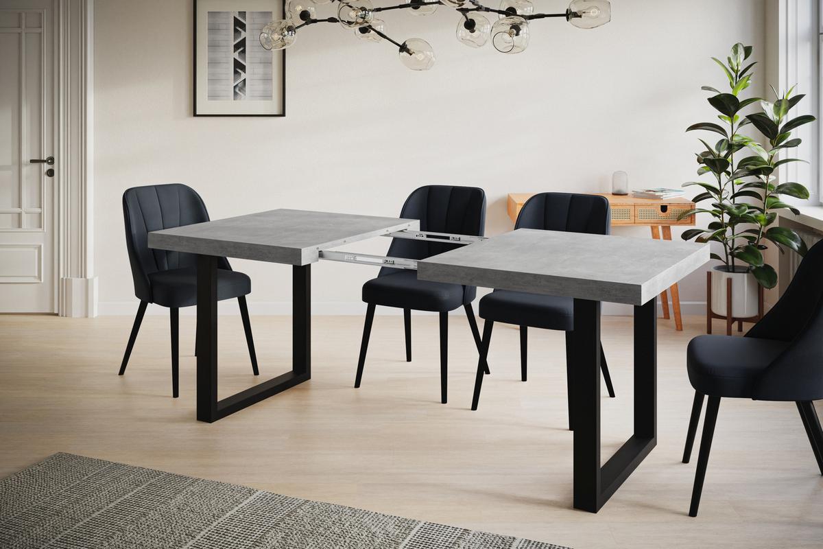 INDUSTRIELLER Esszimmertisch LOFT-U, ausziehbarer Tisch, Größe: 160-260X90X77 cm, Wohnzimmertisch Farbe: Grau, mit Metallbeinen in Farbe Schwarz - Schwarz/Grau, Holzwerkstoff (160/90/77cm) - Alpi-Möbel
