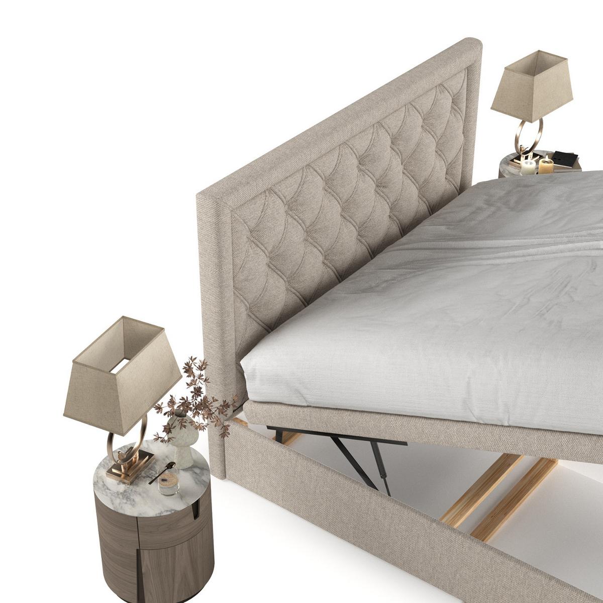 POLSTERBETT Nicobar mit Stauraum 140/200 cm Hellbeige im Megan Stoff - Sandfarben/Schwarz, Holz/Holzwerkstoff (140/200cm) - AltaBeds