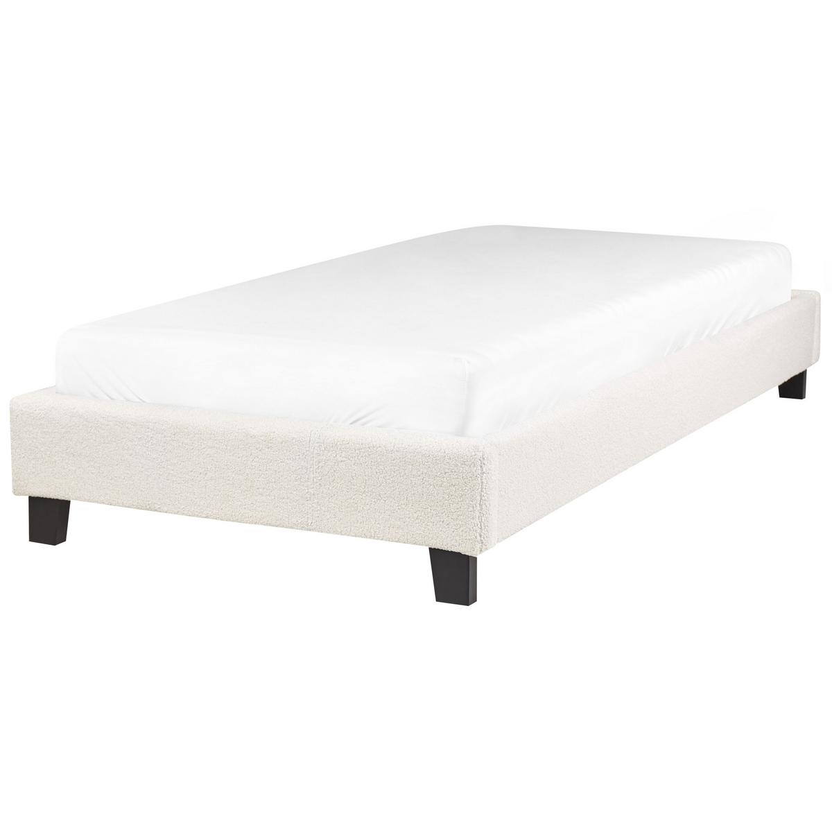 POLSTERBETT Beige-Dunkler Holzfarbton 90-200 cm Roanne - Beige/Dunkelbraun, Textil (90/200cm) - Beliani