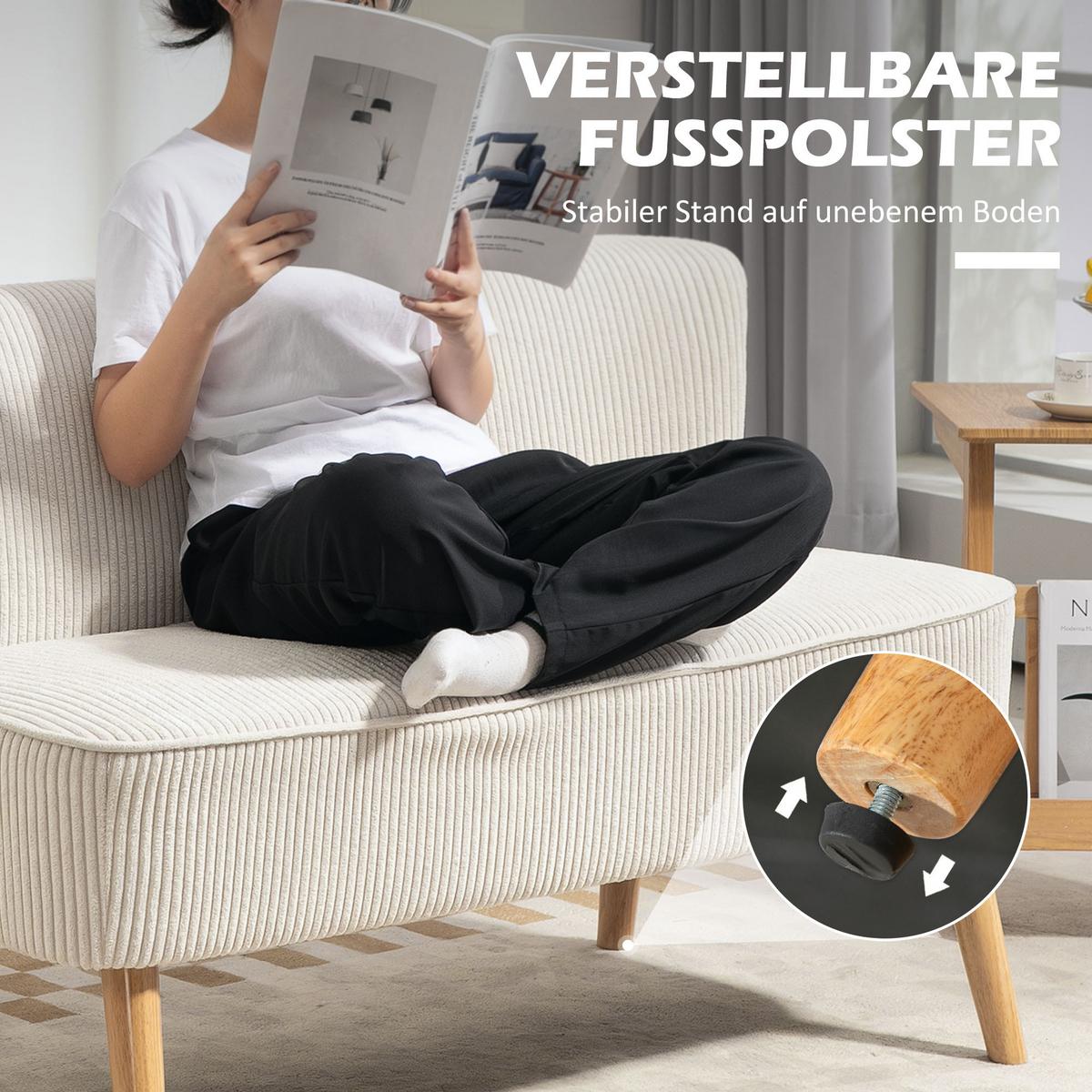 SOFA 2 Sitzer modern Couch ohne Armlehne Polstersofa mit Cord-Optik Cremeweiß - Perlmutt/Creme, Holz/Textil (56.5/77/117cm) - HOMCOM