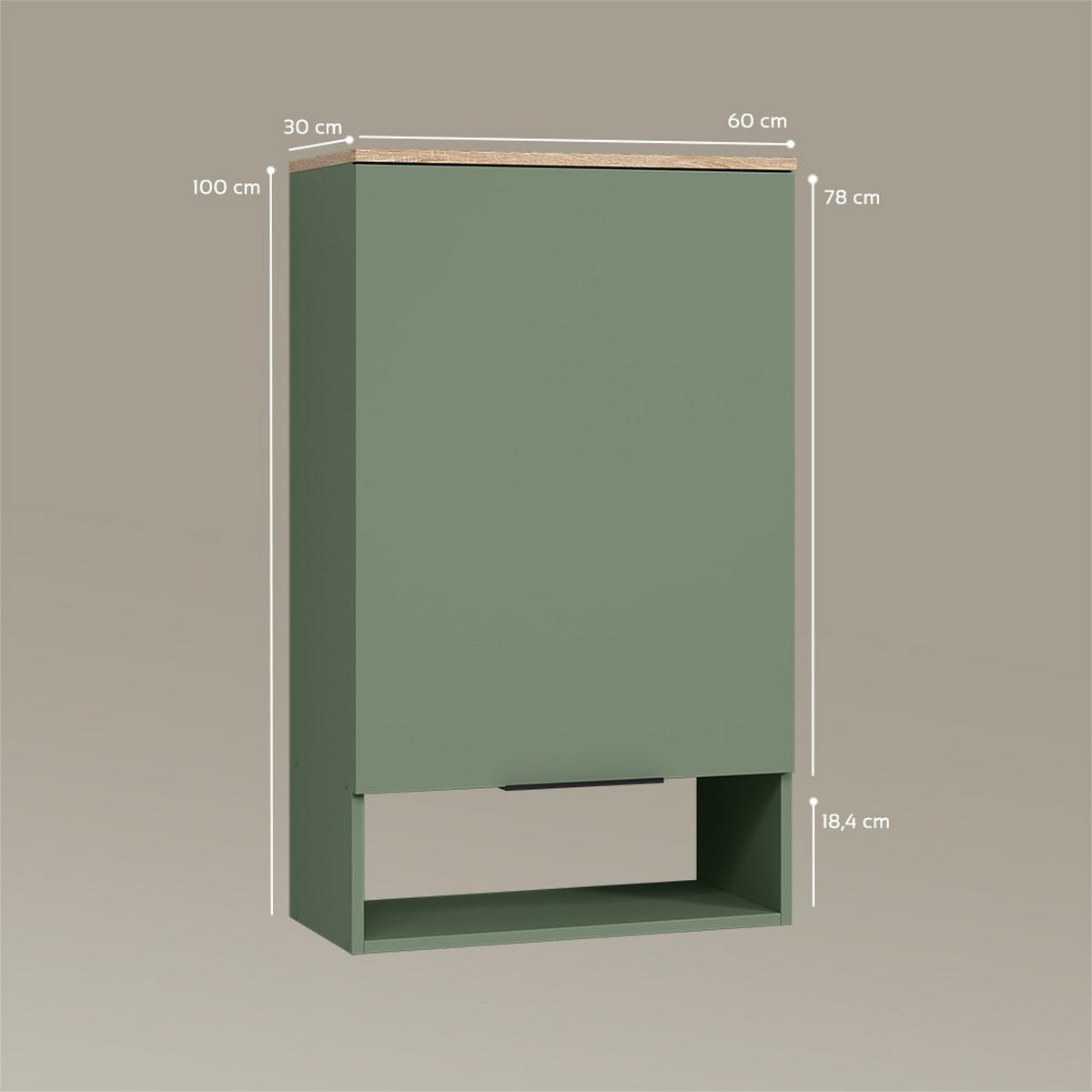 HÄNGESCHRANK Piave Grün 60 x 100 cm mit Tür - Grün, Holzwerkstoff (60/100/30cm) - Livinity®