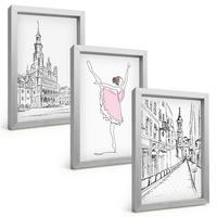 BILDER SET 3er Set - 20x30 cm Silberner Rahmen - Stilvolle Ballerinen und Architektur - Silberfarben, Kunststoff (20/30cm) - TULUP