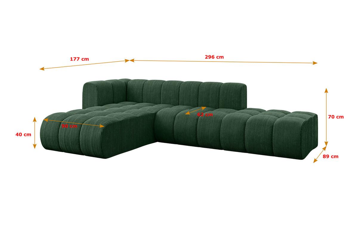 ECKSOFA modulares Sofa Zuvon-L1 - 296x177x70 cm Grün - Grün, Holzwerkstoff/Textil (296/177cm) - ALTDECOR