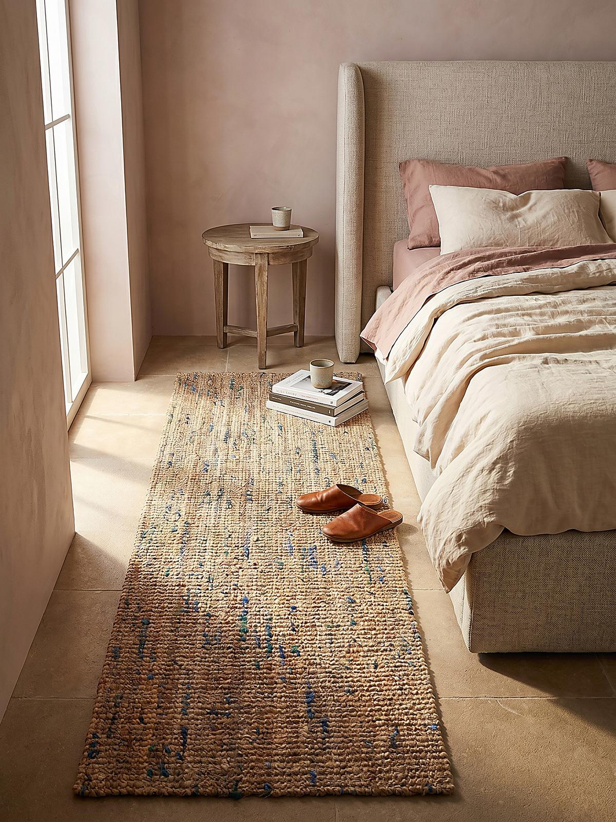 JUTETEPPICH handgewebt ERME, in Naturjute, Natur-Blau, 60 x 230 cm - Beige, Textil (230/60cm) - KADIMA DESIGN