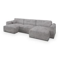 WOHNLANDSCHAFT FENTO Hellgrau Kordstoff mit Schlaffunktion - Hellgrau, Holz (347/90/148cm) - MASSENO