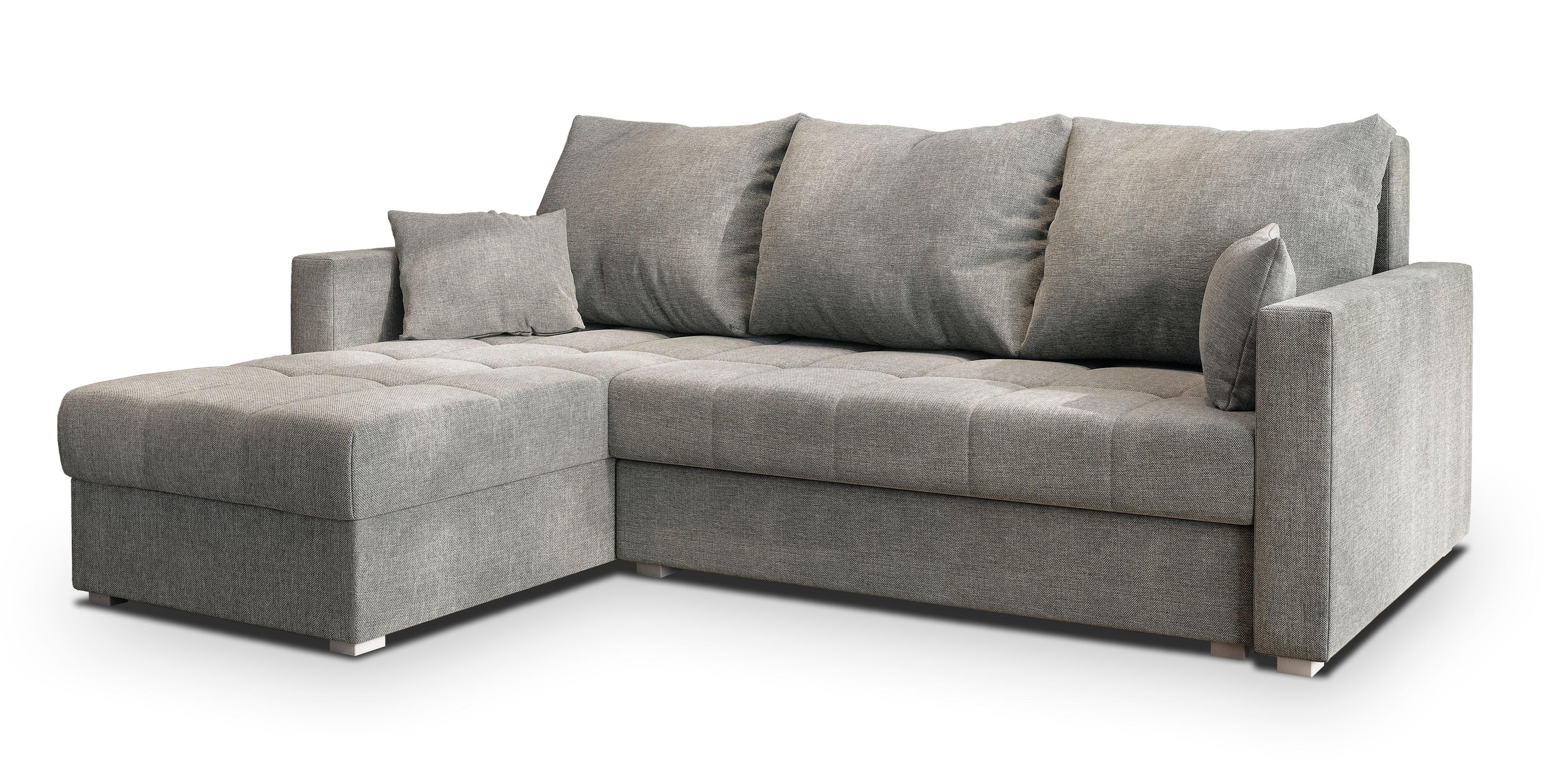 ECKSOFA NIDA Hellgrau Geflochtener Stoff mit Schlaffunktion - Hellgrau, Holz (220/143cm) - MASSENO
