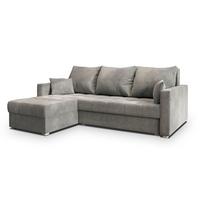 ECKSOFA NIDA Hellgrau Geflochtener Stoff mit Schlaffunktion - Hellgrau, Holz (220/143cm) - MASSENO