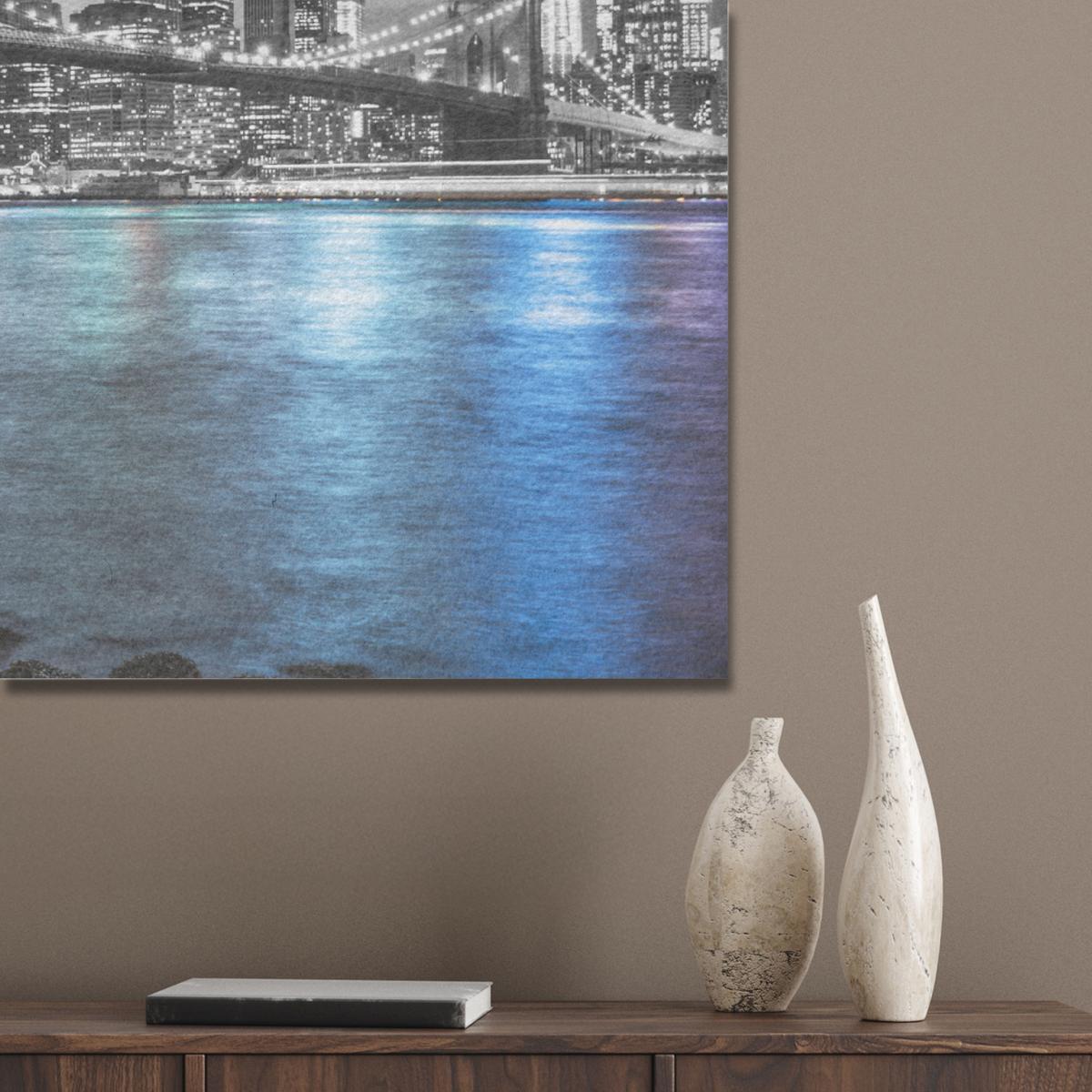 AKUSTIKBILD New York - Skyline - Stadt - Blau Gemälde 80x60 cm - Blaugrau, Kunststoff (80/60/0.9cm) - MuchoWow
